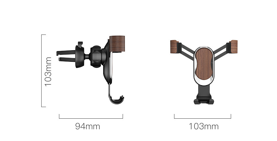 Gravity bracket for mobile phone navigation in black walnut wooden car