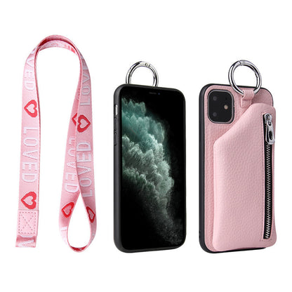 Compatible WithApple, Compatible WithApple , PU Leather Strap Cord Coin Purse Phone Cases ForiPhone XR X XS 12PRO 11 PRO MAX 7 8 PLUS SE Crossbody Neck Lanyard Wallet Cover