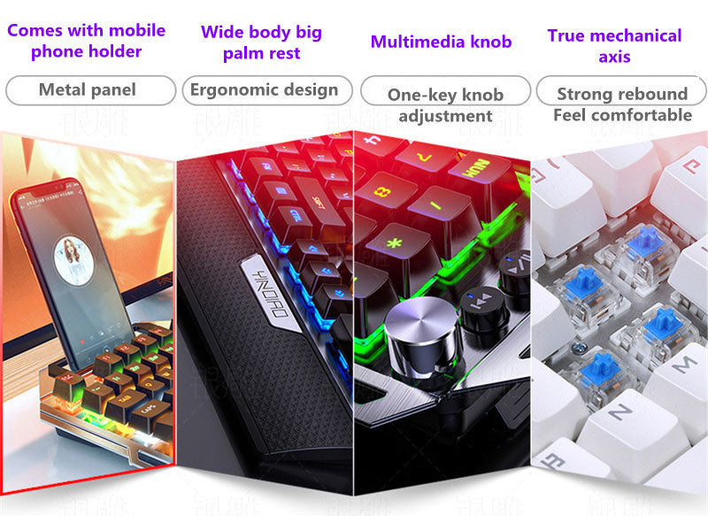 Silver Carving K100 Metal Real Mechanical Keyboard Luminous Game Black Axis Wired USB