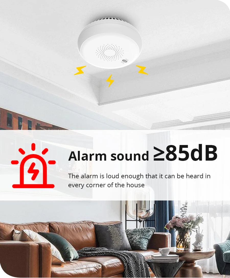 Zemismart Tuya Zigbee Smart Smoke Sensor Fire Smoke Detector Security Alarm System Linkage Smart Home Device Battery Powered