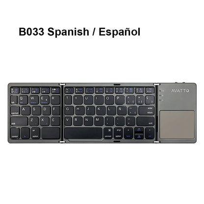 Russian/Spanish/English B033 Mini Folding keyboard, Wireless Bluetooth Keyboard with Touchpad for Windows, Android, IOS