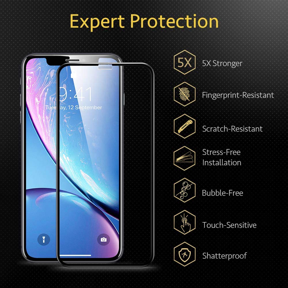 Full-Coverage Tempered-Glass Compatible for iPhone 11 2019 Screen Protector [2-Pack] [Easy Installation Frame] 3D Curved Edges