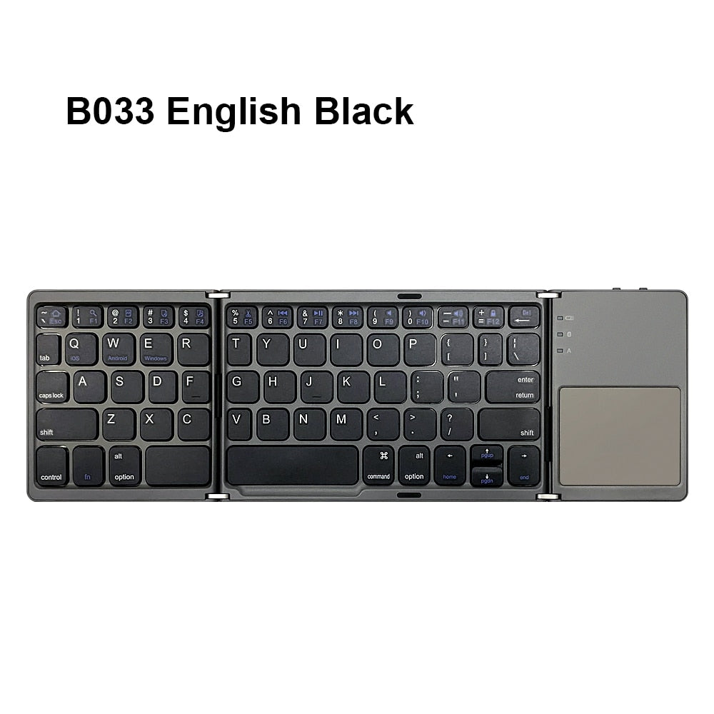 Russian/Spanish/English B033 Mini Folding keyboard, Wireless Bluetooth Keyboard with Touchpad for Windows, Android, IOS