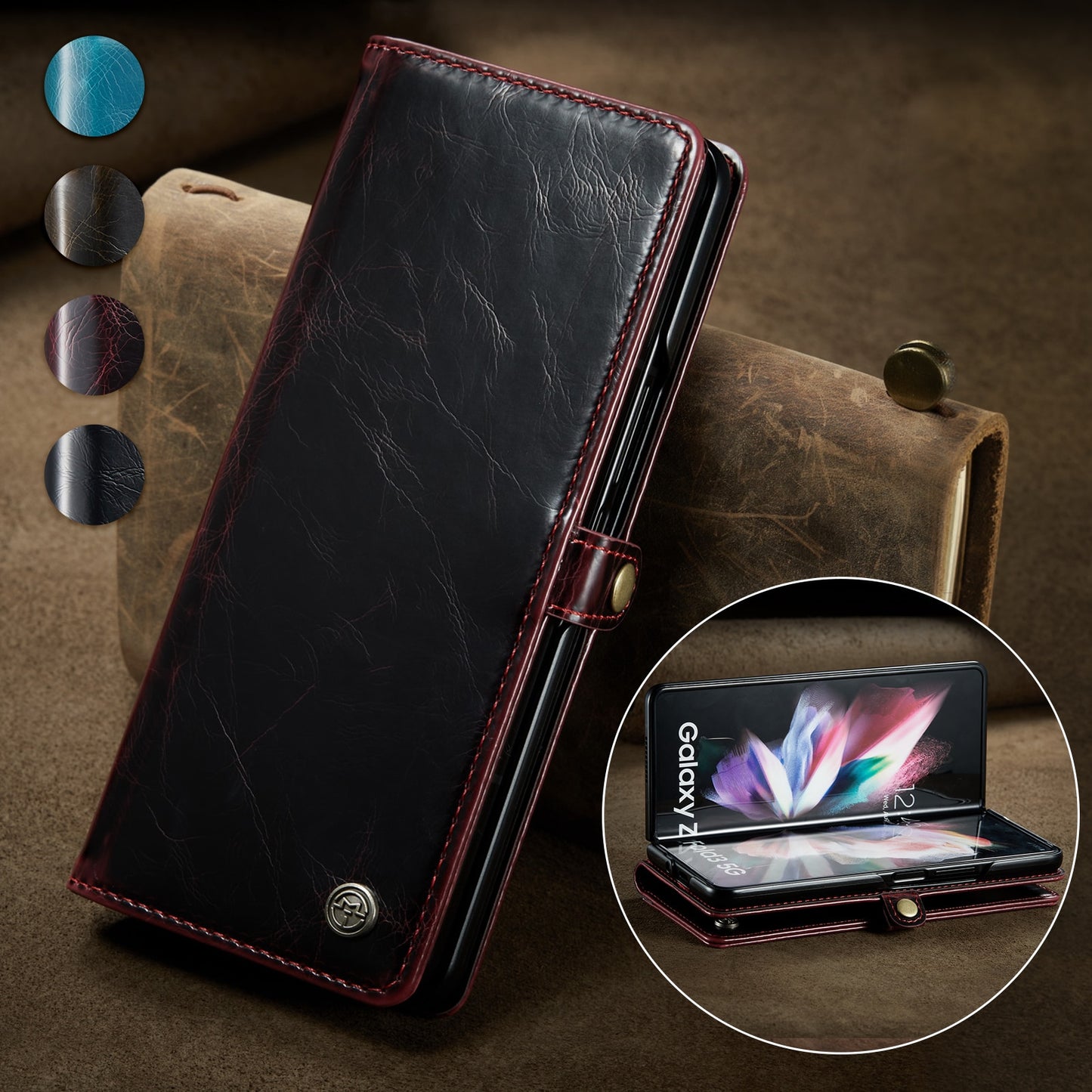 Samsung Galaxy Z Fold3 5G Fold 3 Retro Purse Leather Case, CaseMe Luxury Magneti Card Holder Wallet Cover for Galaxy Fold 3