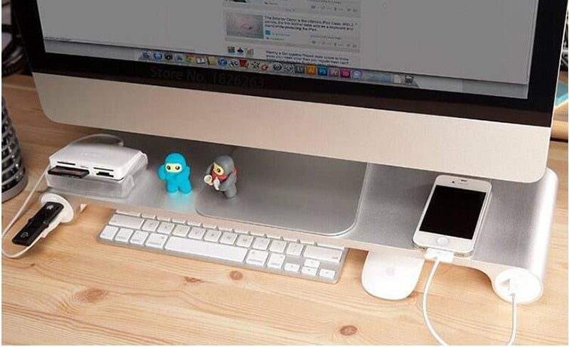 Desktop Monitor Notebook Laptop Stand Space Bar Non-slip Desk Riser with 4-ports USB Charger for iMac, MacBook Pro, Air