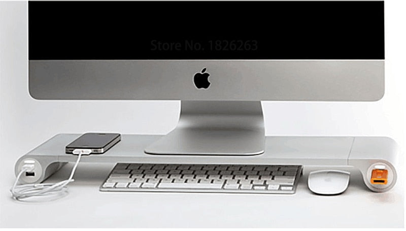 Desktop Monitor Notebook Laptop Stand Space Bar Non-slip Desk Riser with 4-ports USB Charger for iMac, MacBook Pro, Air