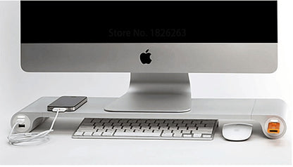 Desktop Monitor Notebook Laptop Stand Space Bar Non-slip Desk Riser with 4-ports USB Charger for iMac, MacBook Pro, Air