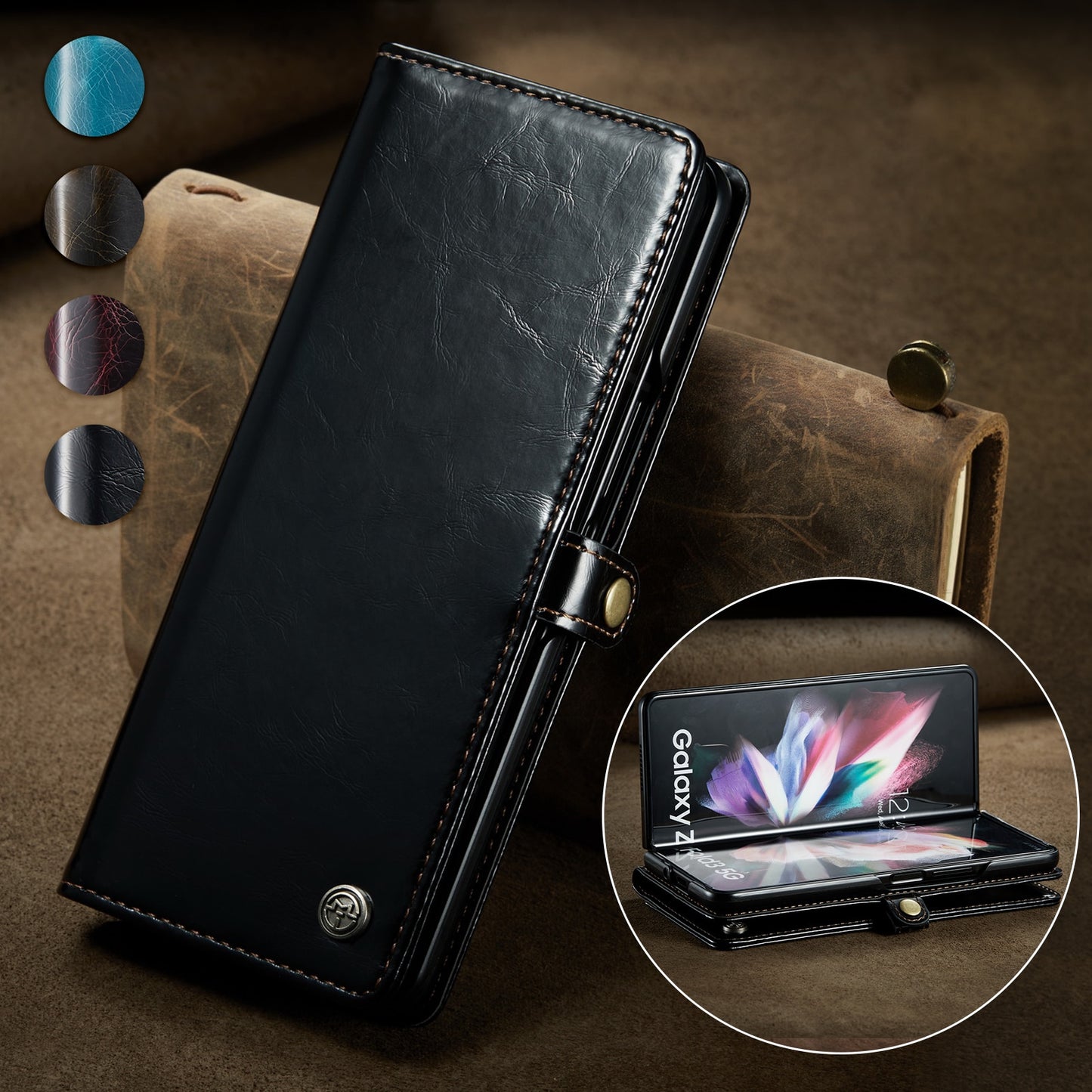 Samsung Galaxy Z Fold3 5G Fold 3 Retro Purse Leather Case, CaseMe Luxury Magneti Card Holder Wallet Cover for Galaxy Fold 3