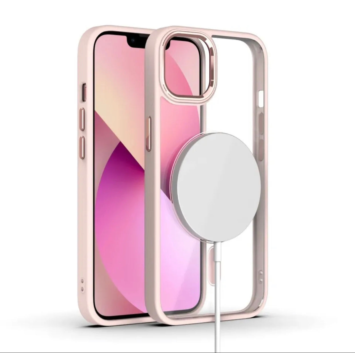 iPhone 13 Pro Max Case Clear Pink Men Women Unisex transparent clear pink case.