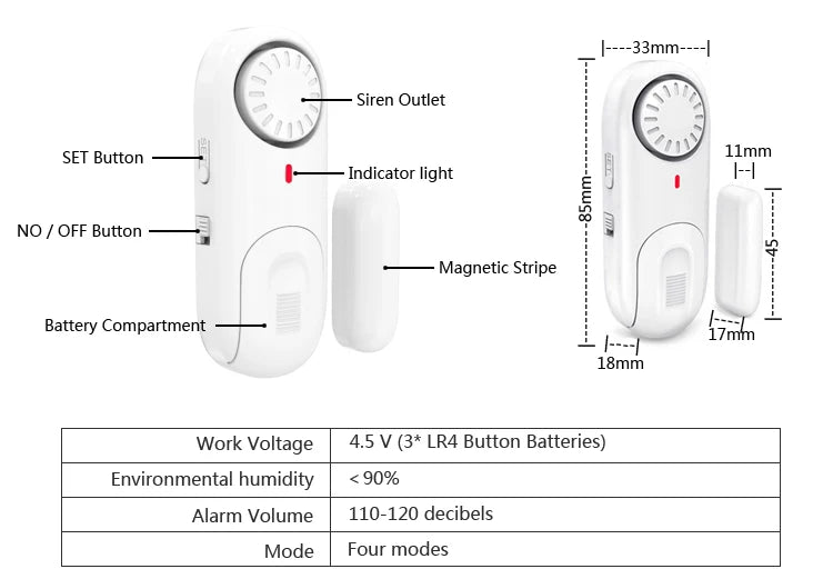 Door Sensor Alarm Secruity Protection Self-defense Smart Home Devices Warning Alarm Magnetic 120dB Window Sensor