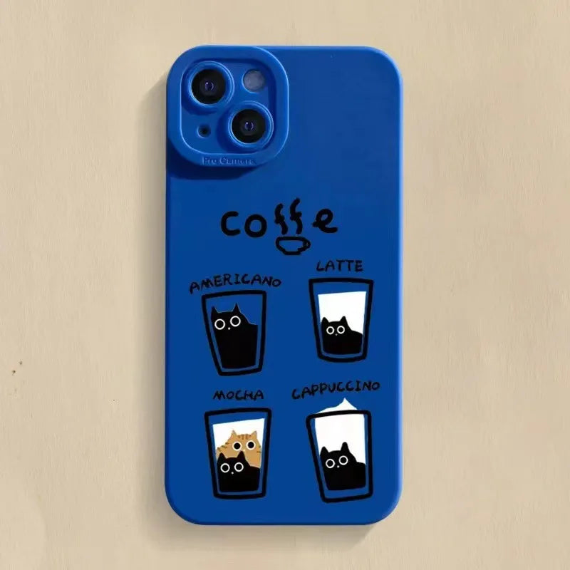 Cartoon Cat Coffe Anti Knock Cover on iPhone XR X XS Max Lens Protective Case on iPhone 11 12 13 Pro Max 7 8 14 Plus Soft Fundas