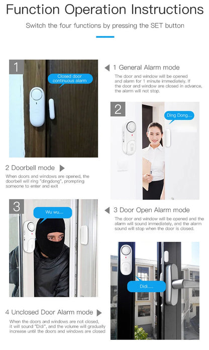 Door Sensor Alarm Secruity Protection Self-defense Smart Home Devices Warning Alarm Magnetic 120dB Window Sensor