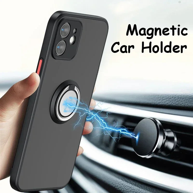 Magnetic Ring Holder Case For iPhone 16 15 14 13  Mini Pro Max  2024 2023 2022 2020 Plus TPU Bumper Matte Plastic Cover