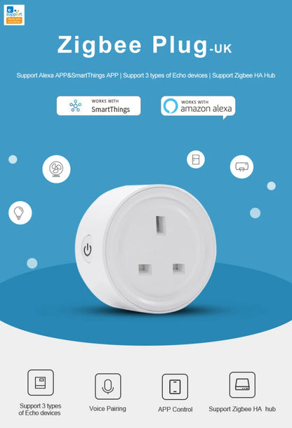 Ewelink ZigBee Smart Plug US/UK 10A Smart Home Appliance Socket Works With Alexa SmartThings Support Echo Device Voice Control