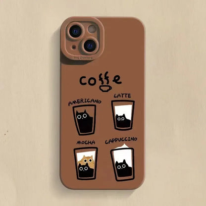 Cartoon Cat Coffe Anti Knock Cover on iPhone XR X XS Max Lens Protective Case on iPhone 11 12 13 Pro Max 7 8 14 Plus Soft Fundas