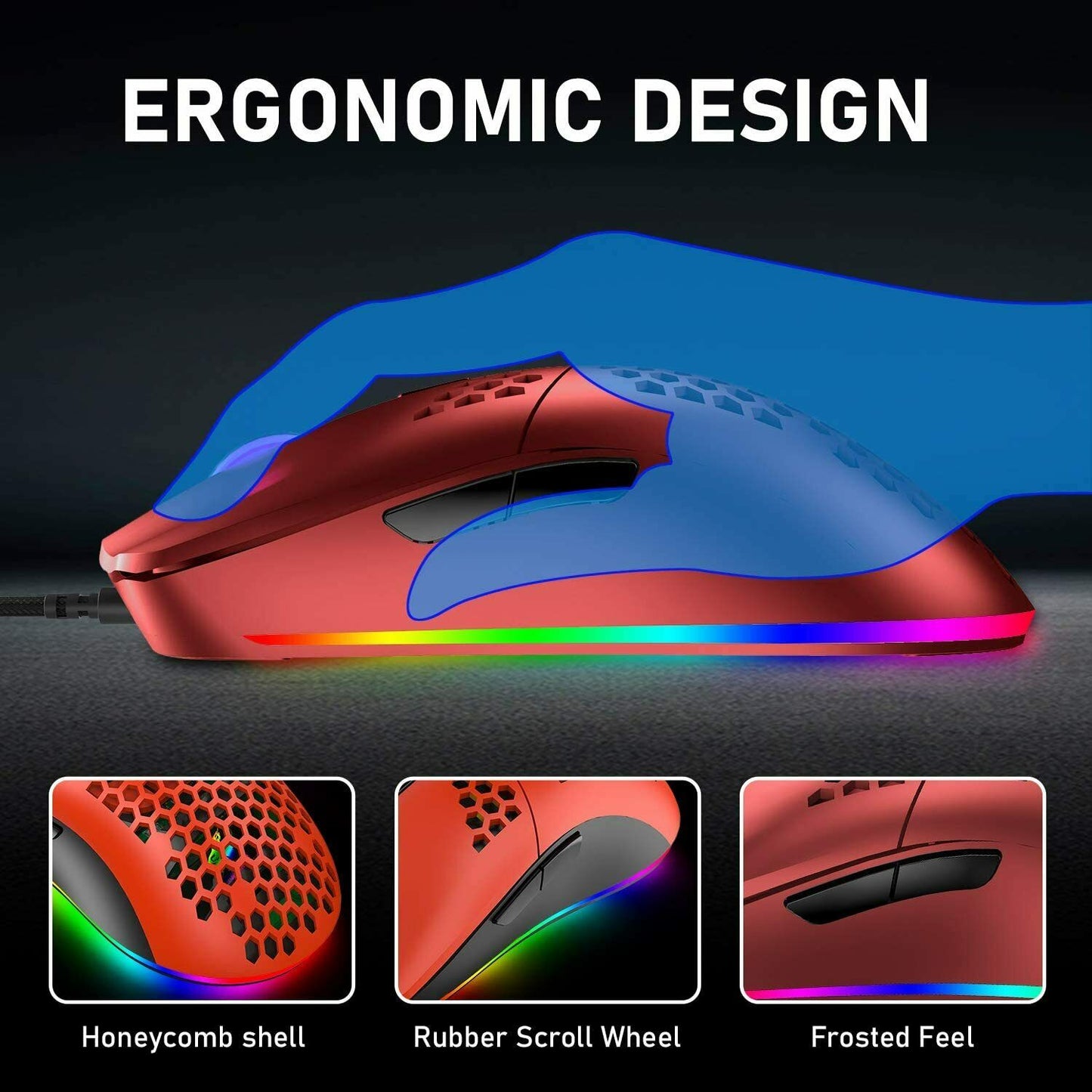 Gaming Mice Mouse 6400 DPI USB RGB Flowing Backlit Light Wired PC Laptop PS4 PS5 Random Color