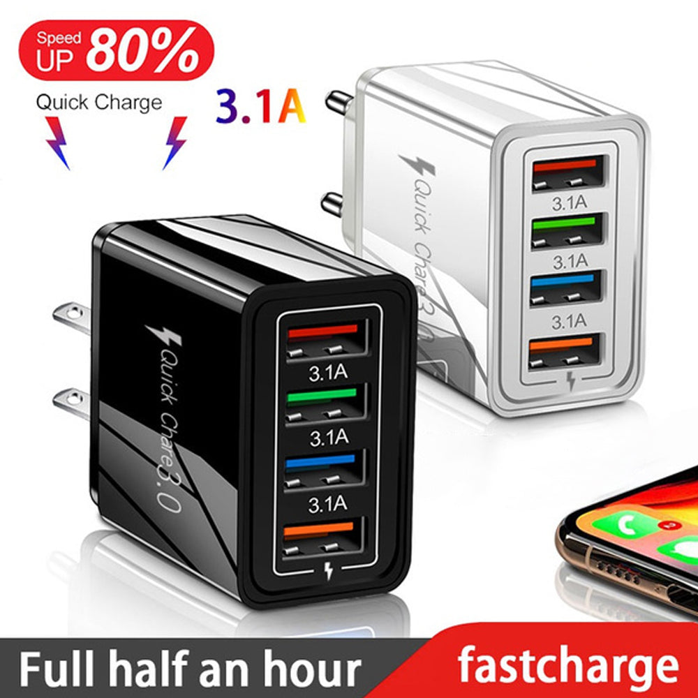 USB Charger Quick Charge 3.0 4 Ports Phone Adapter For Huawei IPhone 12 Tablet Portable Wall Mobile Charger Fast Charger