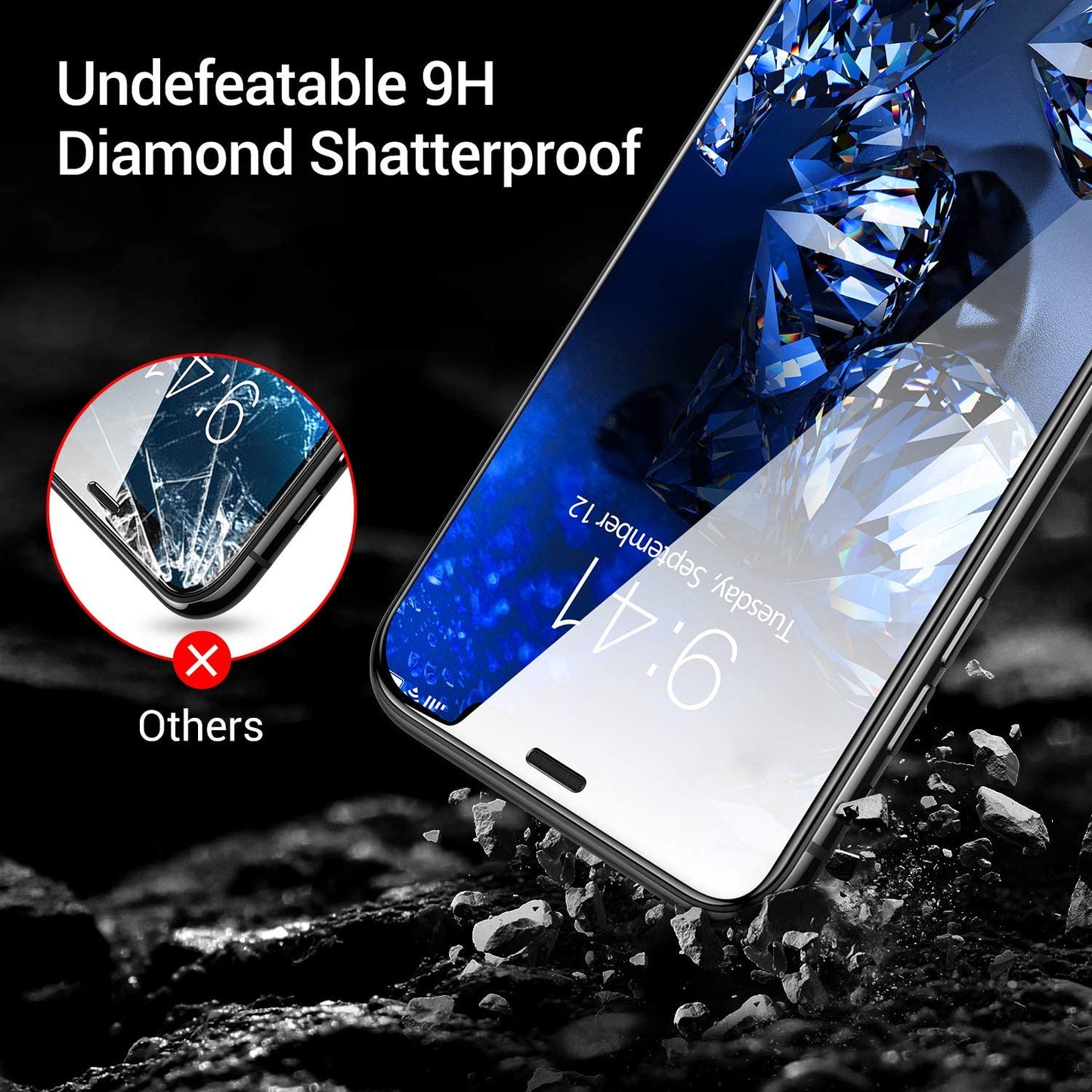 Diamonds Hard for iPhone 13 12 11 XR XS Pro Max Screen Protector, Clear Tempered Glass Screen Protector Film for iPhone 6 6S 7 8