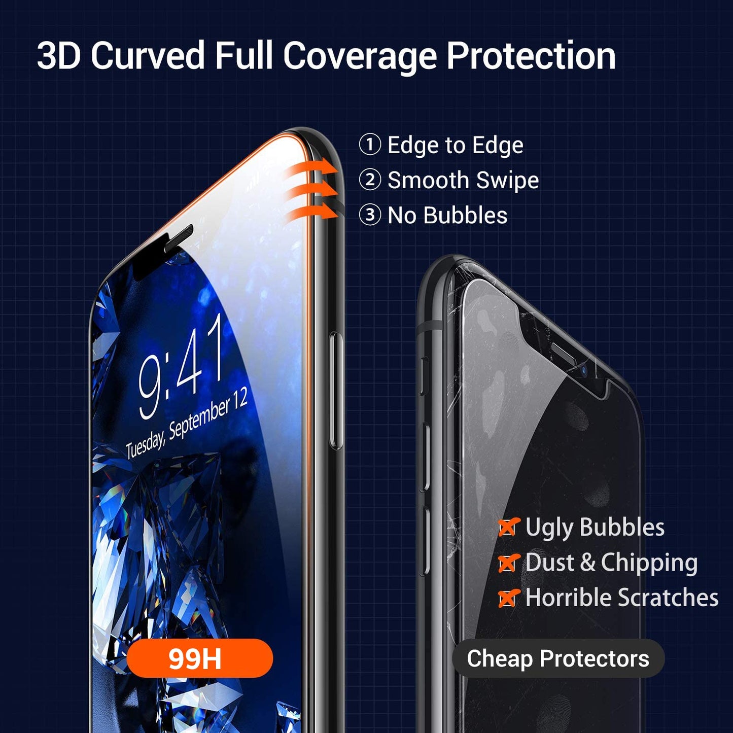 Diamonds Hard for iPhone 13 12 11 XR XS Pro Max Screen Protector, Clear Tempered Glass Screen Protector Film for iPhone 6 6S 7 8