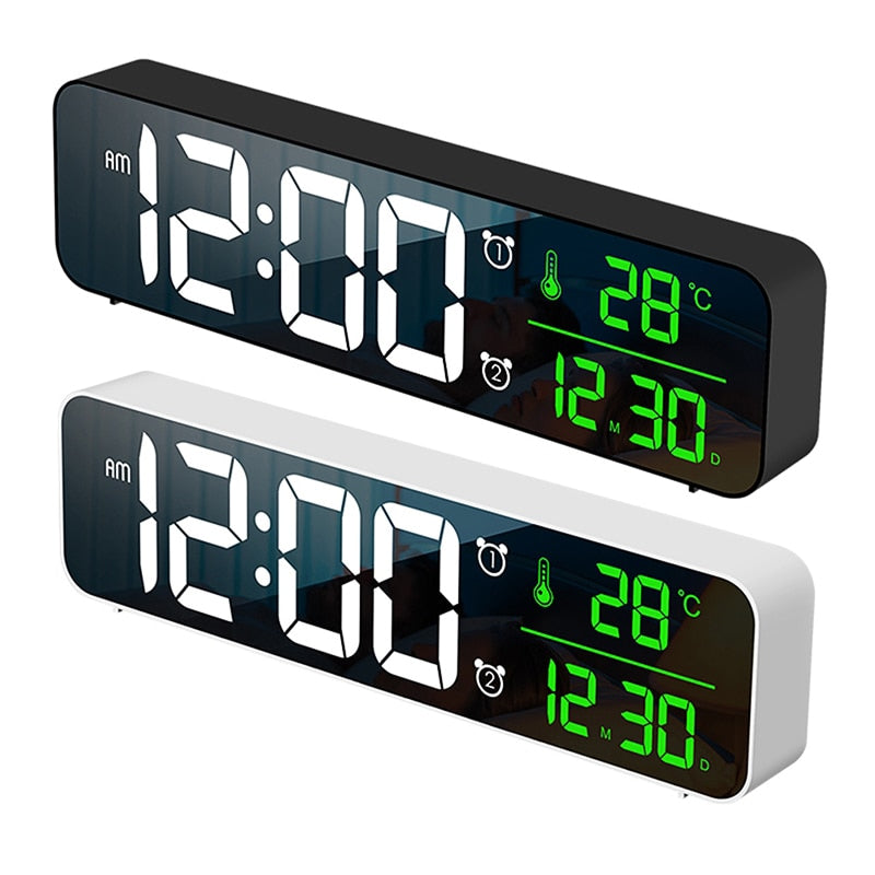 FTA LED Digital Alarm Clocks With Snooze Digital Temp Time Music Dual Clock With USB Charger Large Digit Display Brightness Dimmer