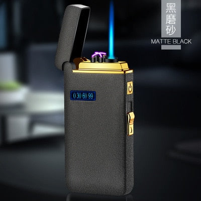 FTA New Windproof Metal USB Lighter Torch Turbo Lighter Jet Dual Arc LED Lighter Gas Chargeable Electric Butane Pipe Cigar Lighter