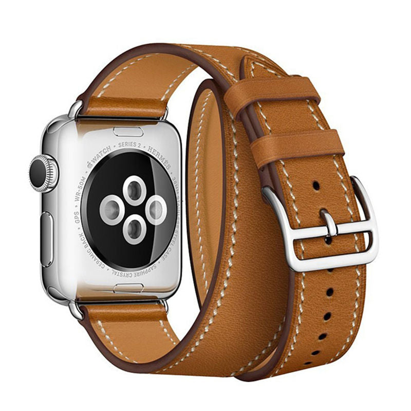 Double Tour Strap for Apple watch band 45mm 41mm 44mm/40mm 42mm/38mm Leather watchband bracelet iWatch series 5 4 3 se 6 7 band