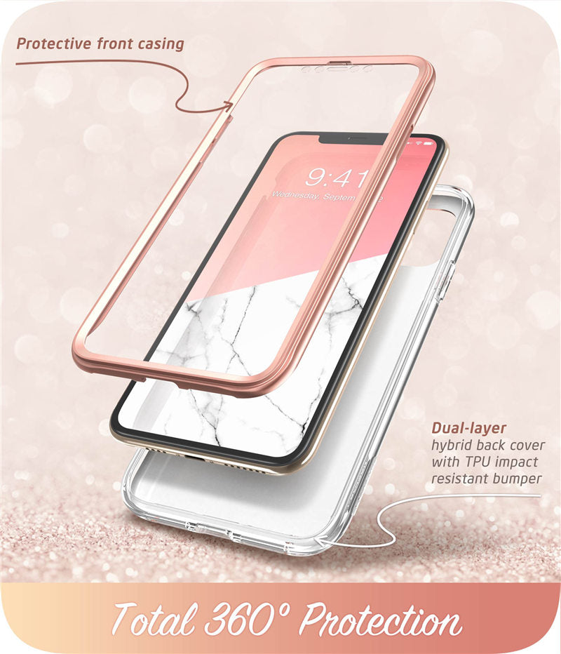 Case protector for iPhone 11 Pro Case 5.8" (2019) Cosmo Full-Body Shinning Glitter Marble Bumper Case with Built-in Screen Protector