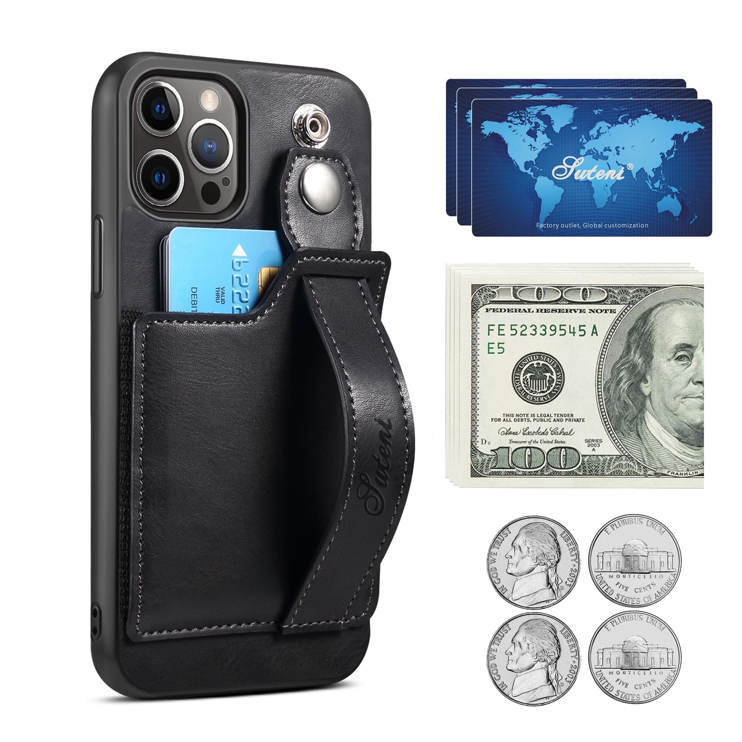 Cover for iPhone 13 12 Pro Max Case PU Leather Wallet flip Cover Stand Feature with Wrist Strap and Credit Cards Pocket for 12 Pro.