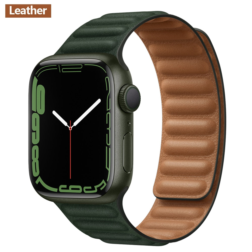 FTA Leather Link For Apple Watch Band 45mm 42mm 44mm  49mm Original Magnetic Loop bracelet iWatch Series 8 Ultra 3 SE 6 7 Strap