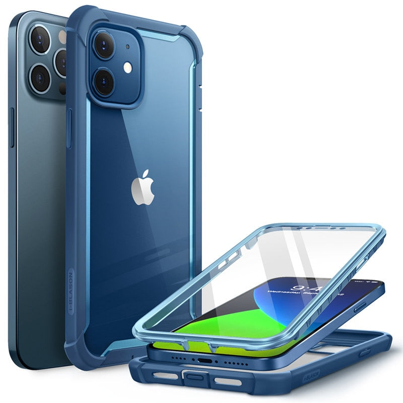 Case protector for iPhone 12 Case/12 Pro Case 6.1 inch (2020)  Full-Body Rugged Clear Bumper Cover with Built-in Screen Protector.