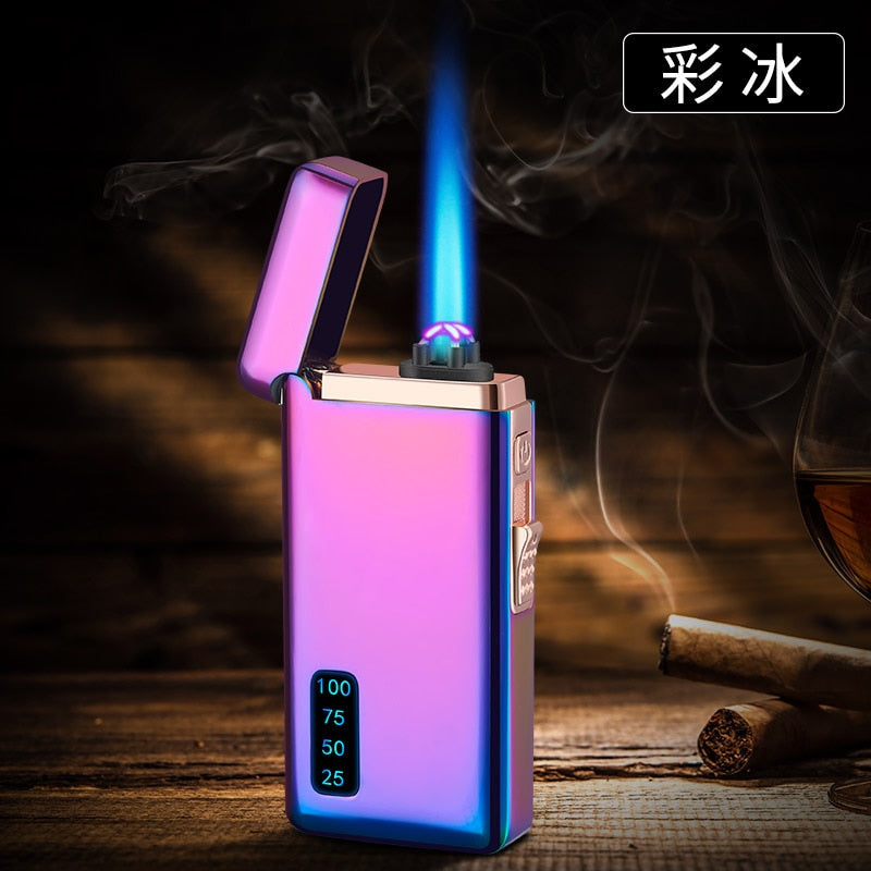 FTA New Windproof Metal USB Lighter Torch Turbo Lighter Jet Dual Arc LED Lighter Gas Chargeable Electric Butane Pipe Cigar Lighter