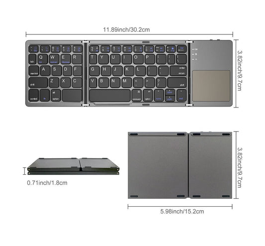 Russian/Spanish/English B033 Mini Folding keyboard, Wireless Bluetooth Keyboard with Touchpad for Windows, Android, IOS