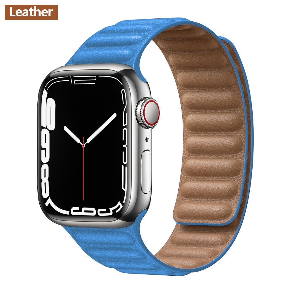 FTA Leather Link For Apple Watch Band 45mm 42mm 44mm  49mm Original Magnetic Loop bracelet iWatch Series 8 Ultra 3 SE 6 7 Strap