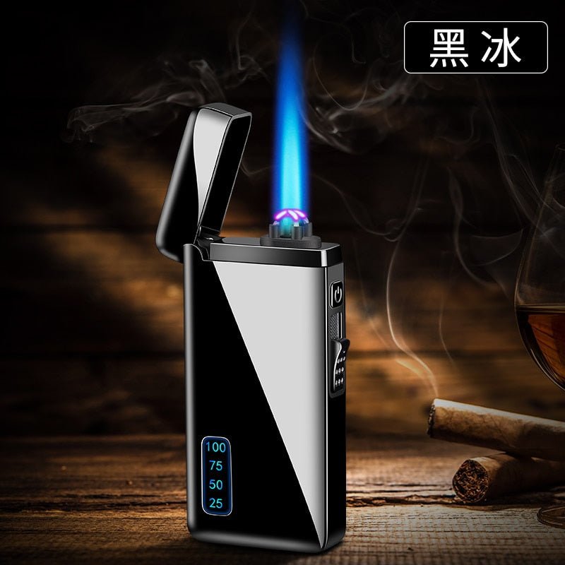 FTA New Windproof Metal USB Lighter Torch Turbo Lighter Jet Dual Arc LED Lighter Gas Chargeable Electric Butane Pipe Cigar Lighter