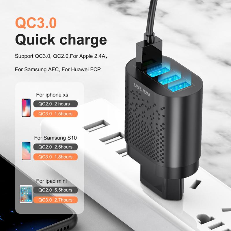 FTA EU/US Plug USB Charger 3A Quik Charge 3.0 Mobile Phone Charger For iPhone 11 Samsung Xiaomi 4 Port 48W Fast Wall Chargers