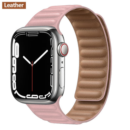 FTA Leather Link For Apple Watch Band 45mm 42mm 44mm  49mm Original Magnetic Loop bracelet iWatch Series 8 Ultra 3 SE 6 7 Strap