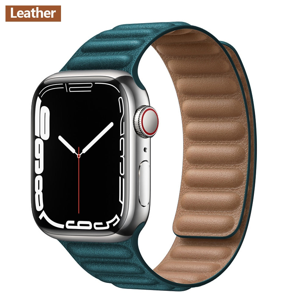 FTA Leather Link For Apple Watch Band 45mm 42mm 44mm  49mm Original Magnetic Loop bracelet iWatch Series 8 Ultra 3 SE 6 7 Strap