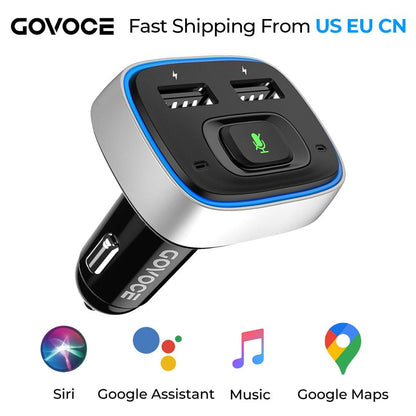 FTA Bluetooth Car Charger With Siri &amp; Google Voice Control Wireless Car Charger USB Fast Chargeres For Phone