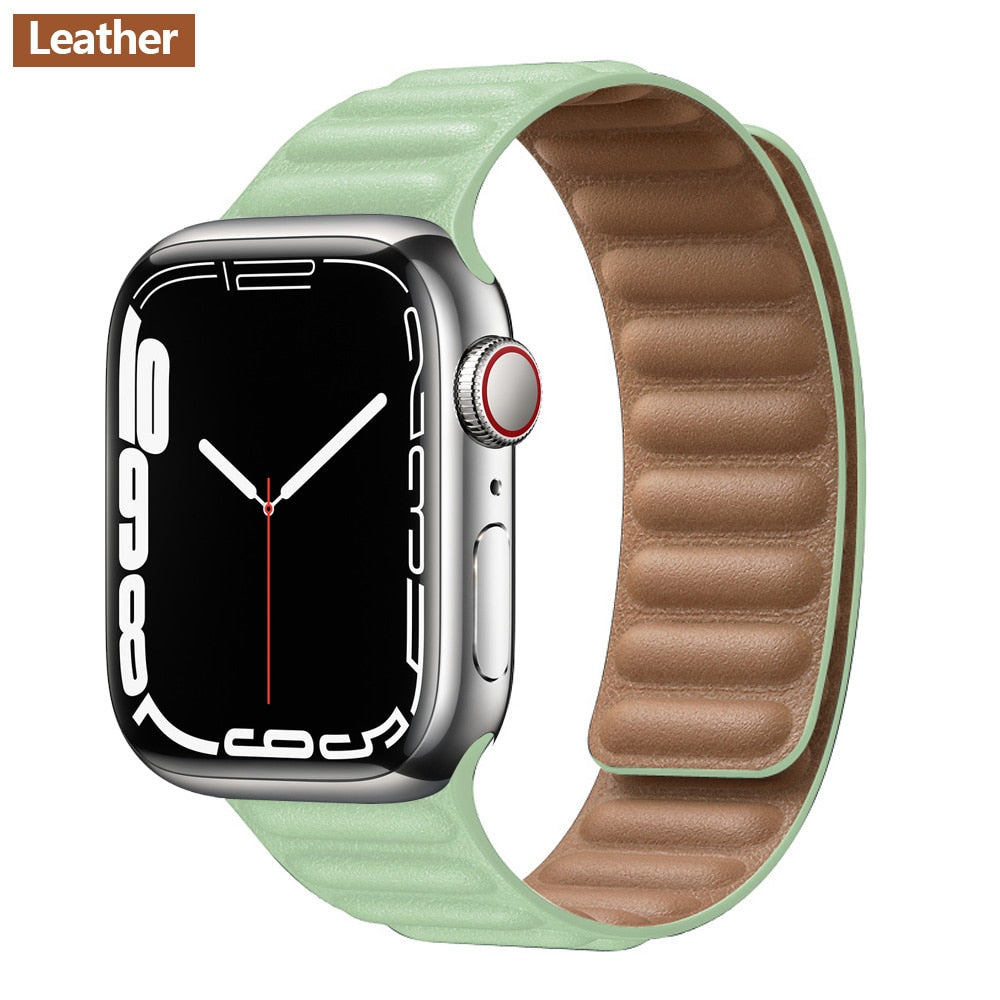 FTA Leather Link For Apple Watch Band 45mm 42mm 44mm  49mm Original Magnetic Loop bracelet iWatch Series 8 Ultra 3 SE 6 7 Strap