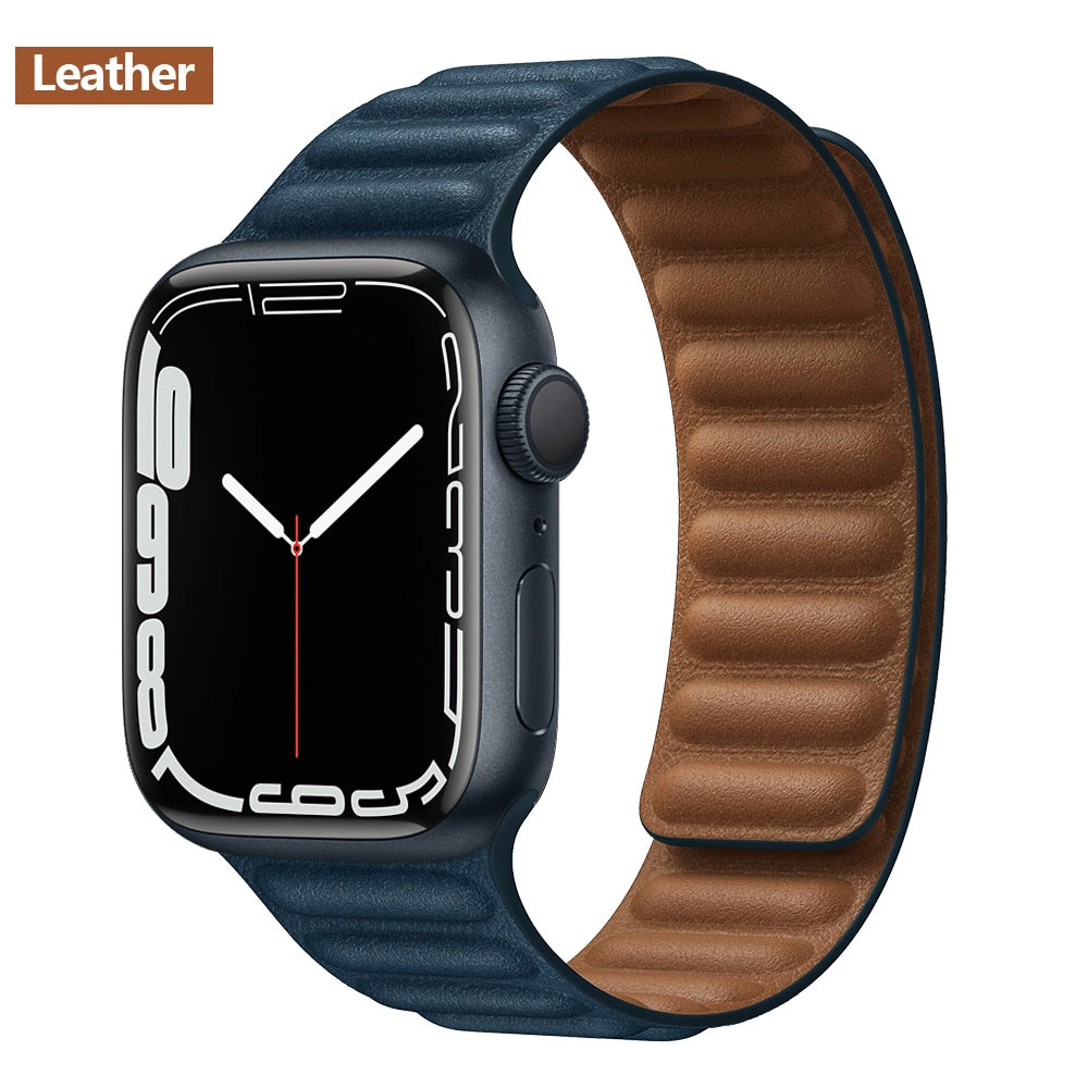 FTA Leather Link For Apple Watch Band 45mm 42mm 44mm  49mm Original Magnetic Loop bracelet iWatch Series 8 Ultra 3 SE 6 7 Strap