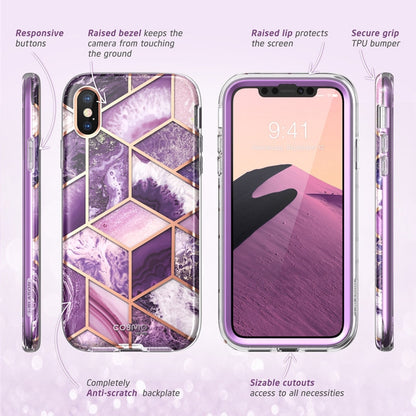 Case protector for iPhone X Xs Case 5.8 inch  Full-Body Shinning Glitter Marble Bumper Case WITH Built-in Screen Protector.