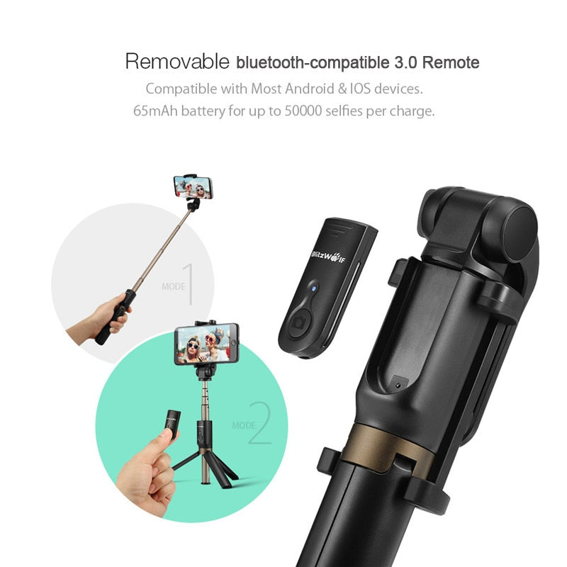 BW-BS3 bluetooth-compatible Selfie Stick Tripod Remote Control Flexible Selfie Stick Stabilizer for iphone