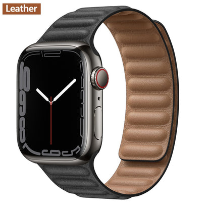 FTA Leather Link For Apple Watch Band 45mm 42mm 44mm  49mm Original Magnetic Loop bracelet iWatch Series 8 Ultra 3 SE 6 7 Strap