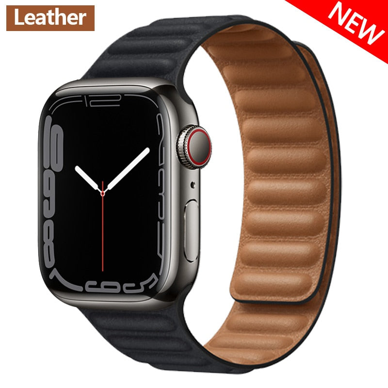 FTA Leather Link For Apple Watch Band 45mm 42mm 44mm  49mm Original Magnetic Loop bracelet iWatch Series 8 Ultra 3 SE 6 7 Strap