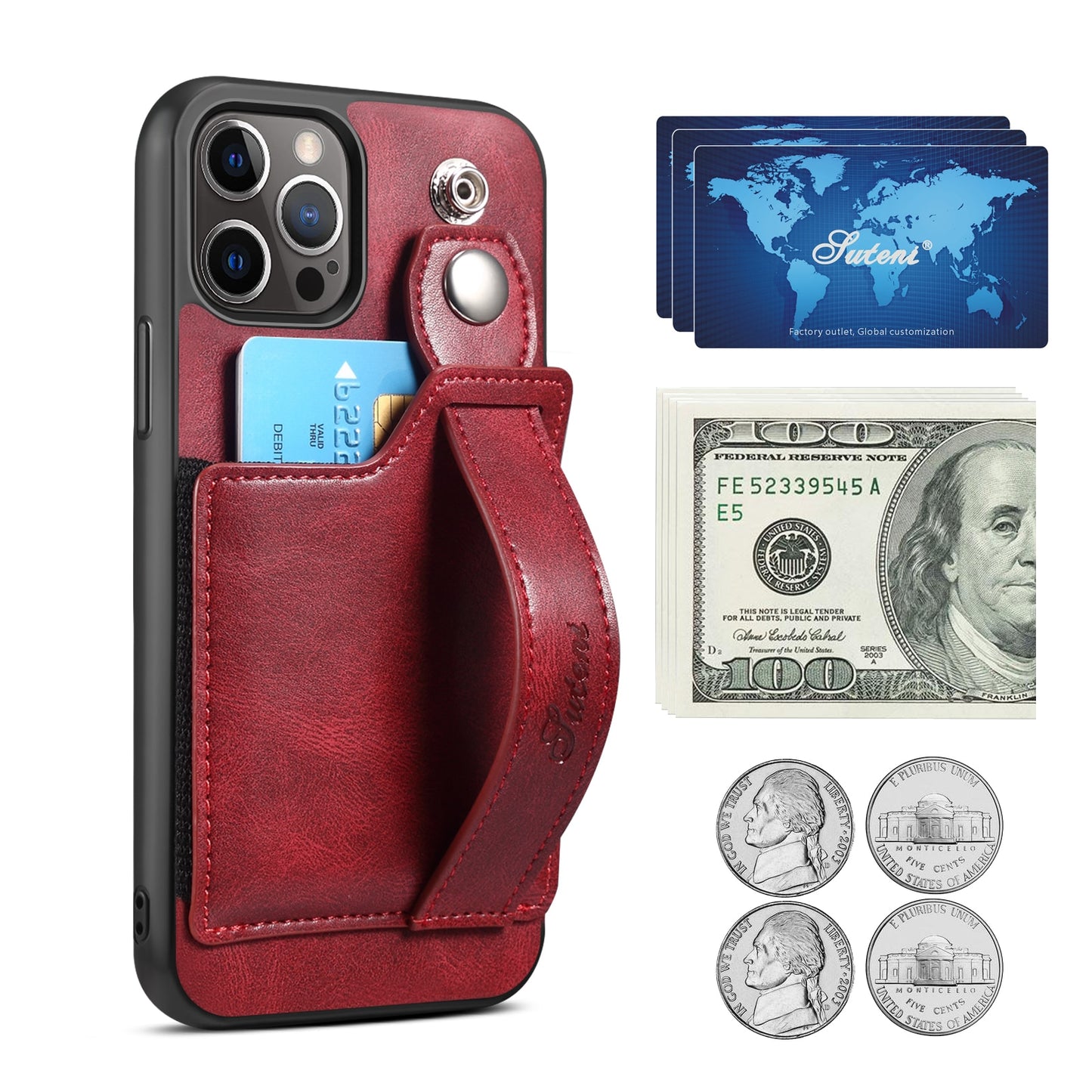 Cover for iPhone 13 12 Pro Max Case PU Leather Wallet flip Cover Stand Feature with Wrist Strap and Credit Cards Pocket for 12 Pro.