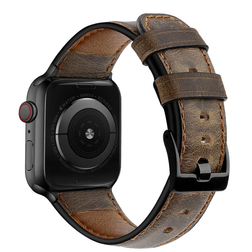 Watch band 44mm 40mm iWatch 42mm 38mm Retro Cow Leather watchband bracelet correa for iwatch series 6 5 4 3 2 SE compatible with apple.