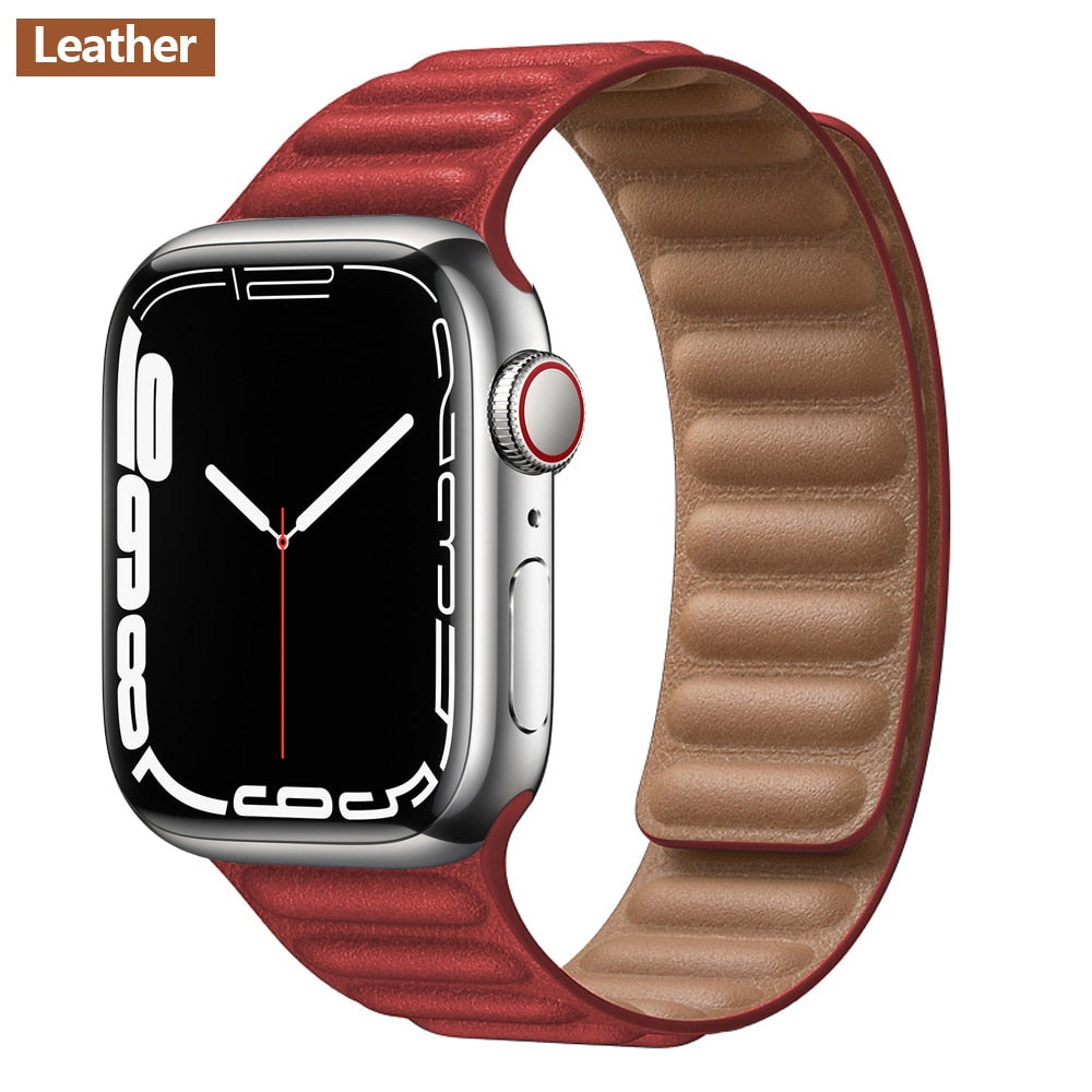 FTA Leather Link For Apple Watch Band 45mm 42mm 44mm  49mm Original Magnetic Loop bracelet iWatch Series 8 Ultra 3 SE 6 7 Strap