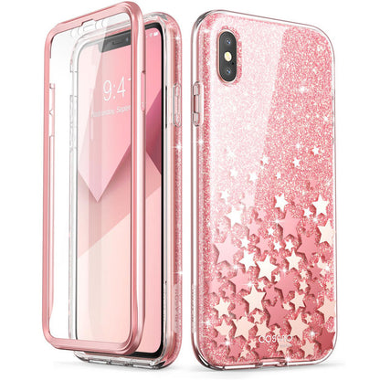 Case protector for iPhone X Xs Case 5.8 inch  Full-Body Shinning Glitter Marble Bumper Case WITH Built-in Screen Protector.