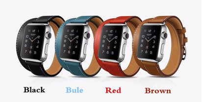 Double Tour Strap for Apple watch band 45mm 41mm 44mm/40mm 42mm/38mm Leather watchband bracelet iWatch series 5 4 3 se 6 7 band