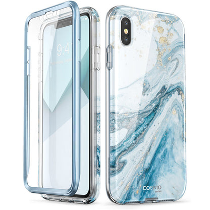 Case protector for iPhone X Xs Case 5.8 inch  Full-Body Shinning Glitter Marble Bumper Case WITH Built-in Screen Protector.